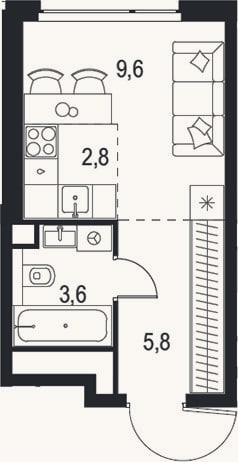 Планировка: Студия, 21,8 м²