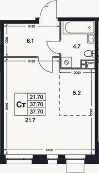 Планировка: Студия, 37,7 м²
