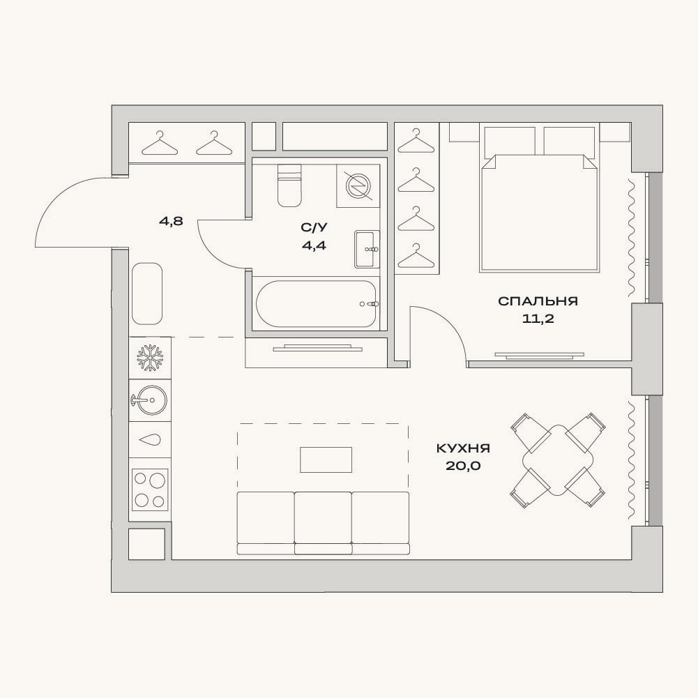 Планировка: 2-к, 40,4 м²