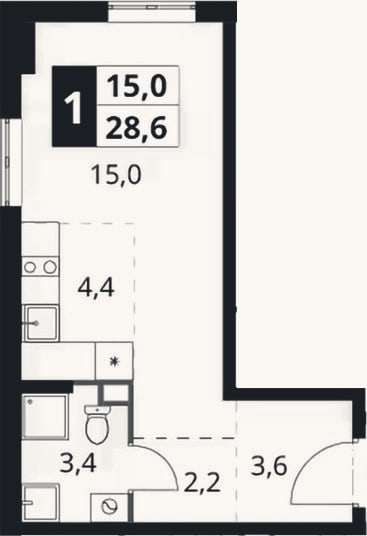 Планировка: Студия, 28,6 м²