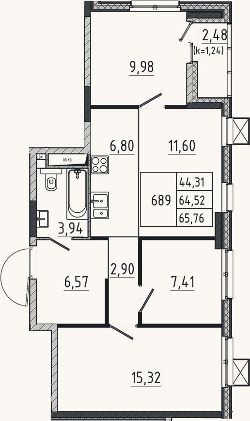Планировка: 4+ к, 64,5 м²