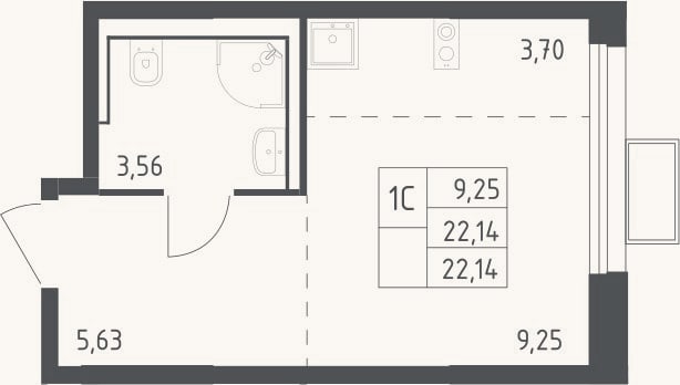 Планировка: Студия, 22,1 м²