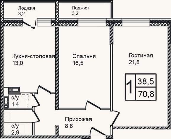 Планировка: 3-к, 64,4 м²
