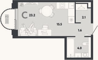 Планировка: Студия, 23,2 м²