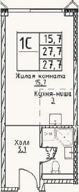 Планировка: Студия, 27,7 м²