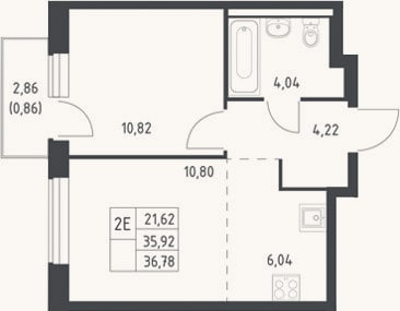 Планировка: 2-к, 35,9 м²