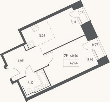Планировка: 2-к, 41 м²
