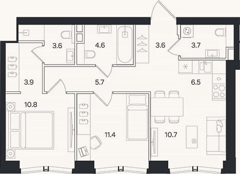 Планировка: 3-к, 64,5 м²