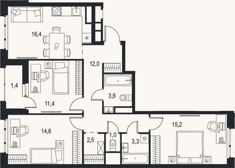 Планировка: 4+ к, 80,3 м²