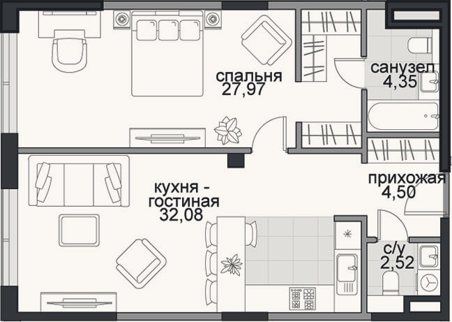 Планировка: 2-к, 71,7 м²