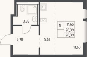 Планировка: Студия, 26,4 м²