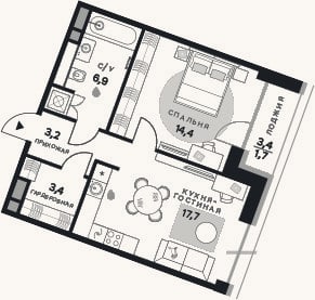 Планировка: 2-к, 45,6 м²