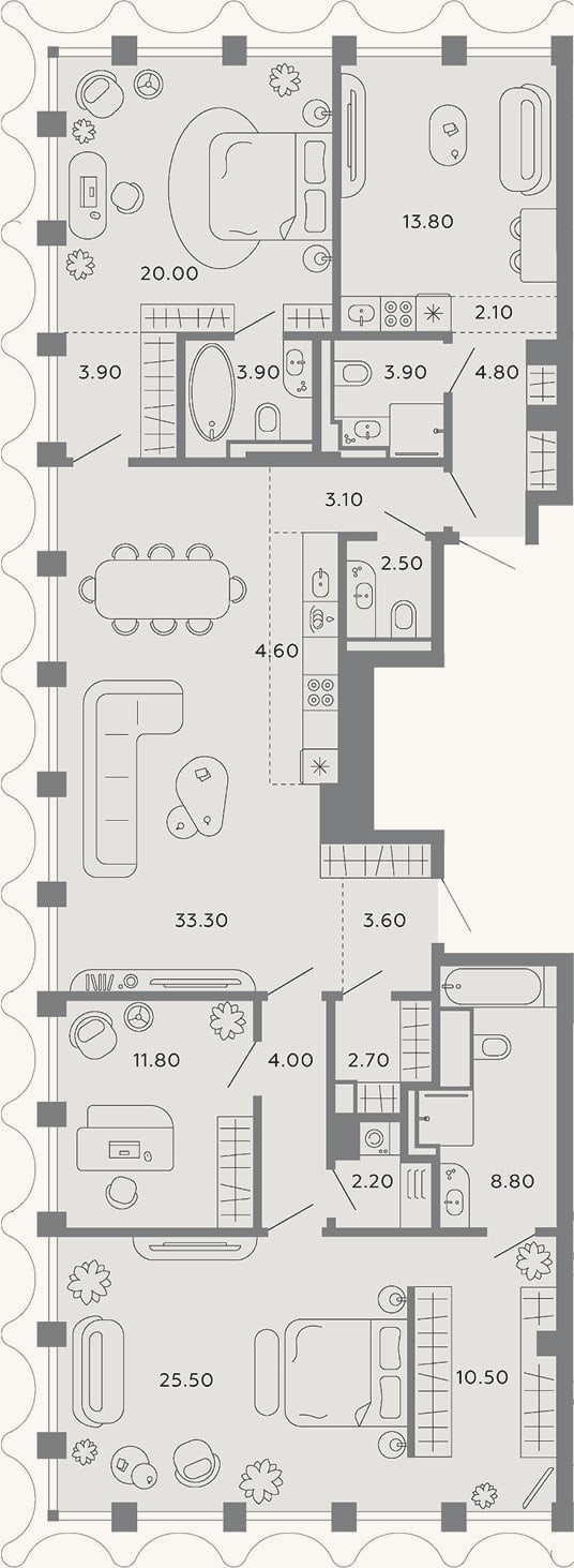Планировка: 4+ к, 165 м²