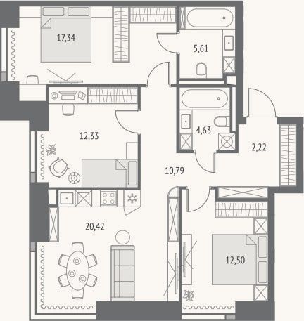 Планировка: 4+ к, 85,8 м²