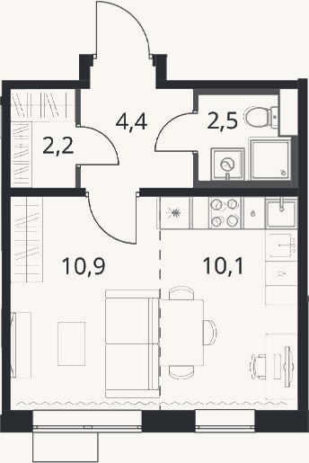 Планировка: Студия, 30,1 м²
