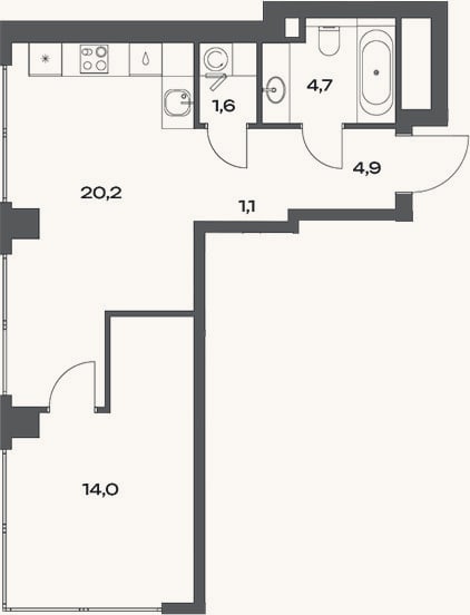 Планировка: 2-к, 46,5 м²
