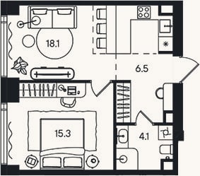 Планировка: 2-к, 44 м²