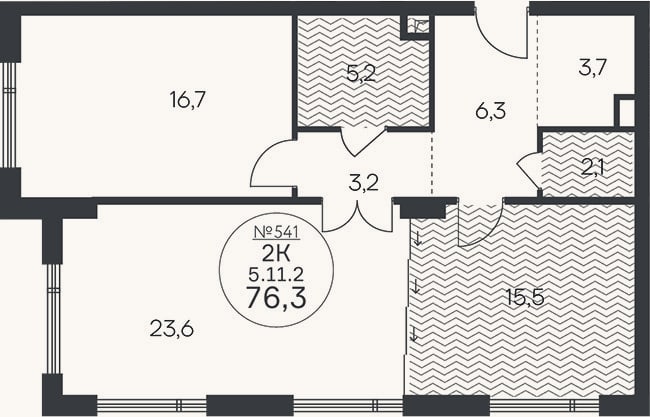 Планировка: 2-к, 76,3 м²