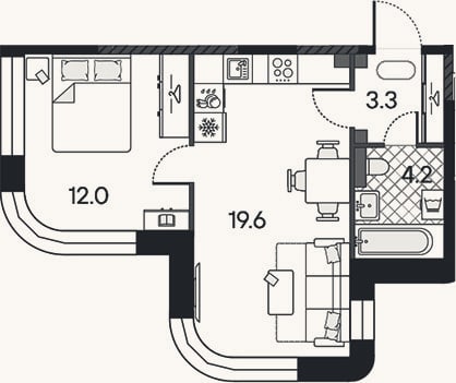Планировка: 2-к, 39,1 м²