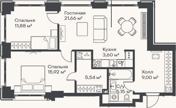 Планировка: 3-к, 72,8 м²