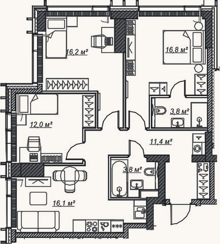 Планировка: 4+ к, 80,1 м²