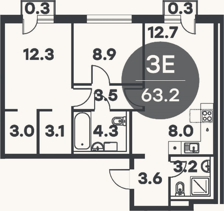 Планировка: 3-к, 62,6 м²