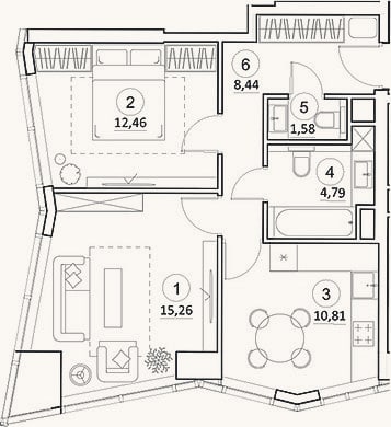 Планировка: 2-к, 53,3 м²