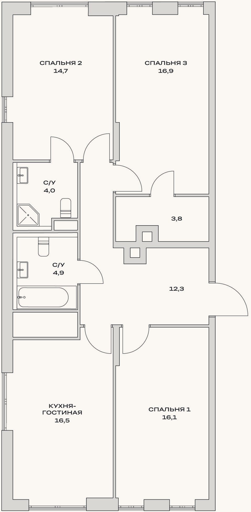 Планировка: 4+ к, 88,1 м²