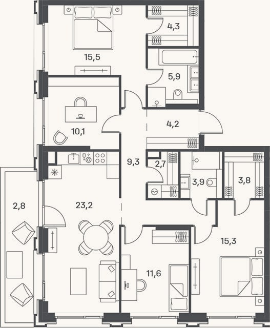Планировка: 4+ к, 109,8 м²