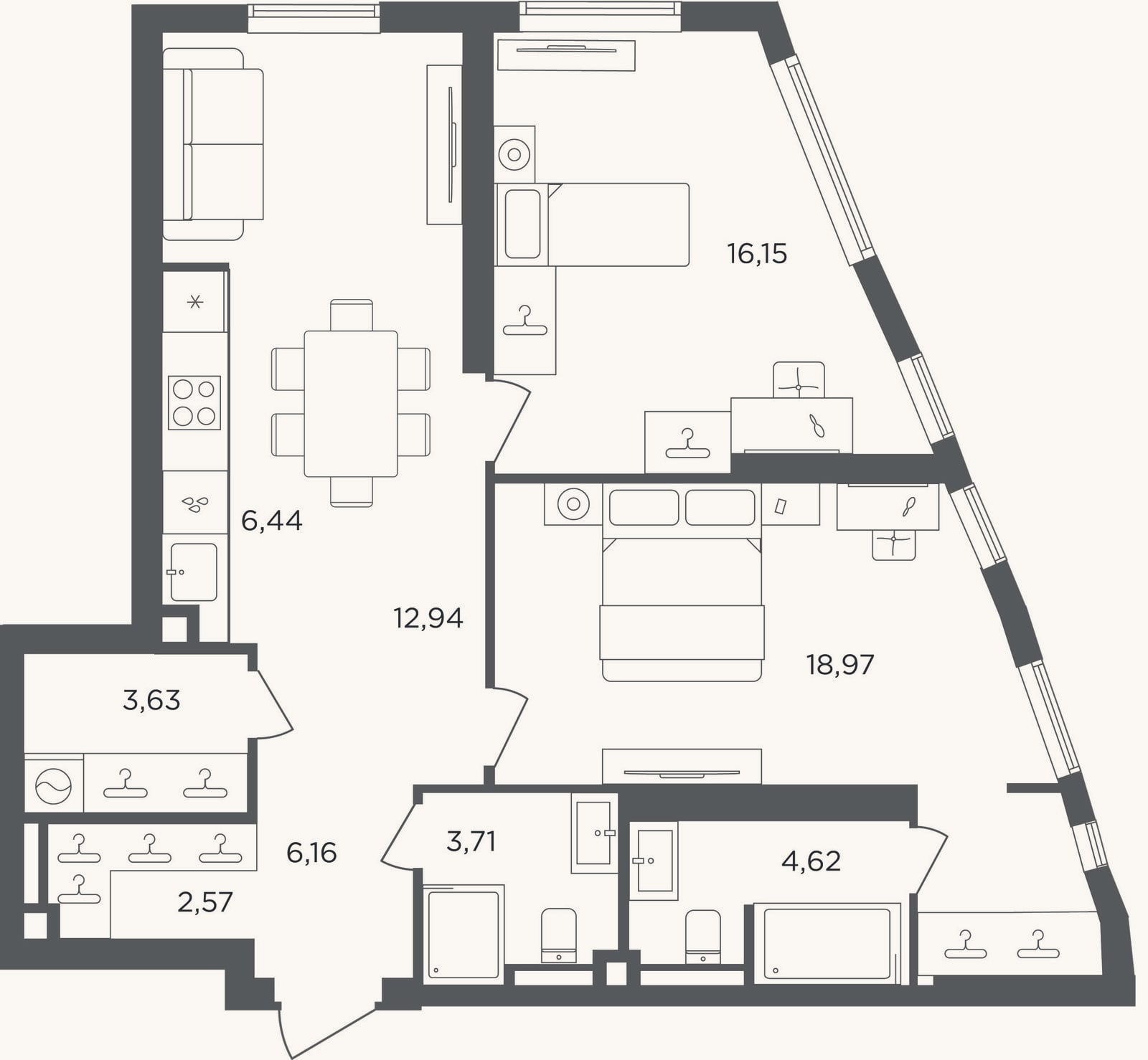 Планировка: 3-к, 75,2 м²