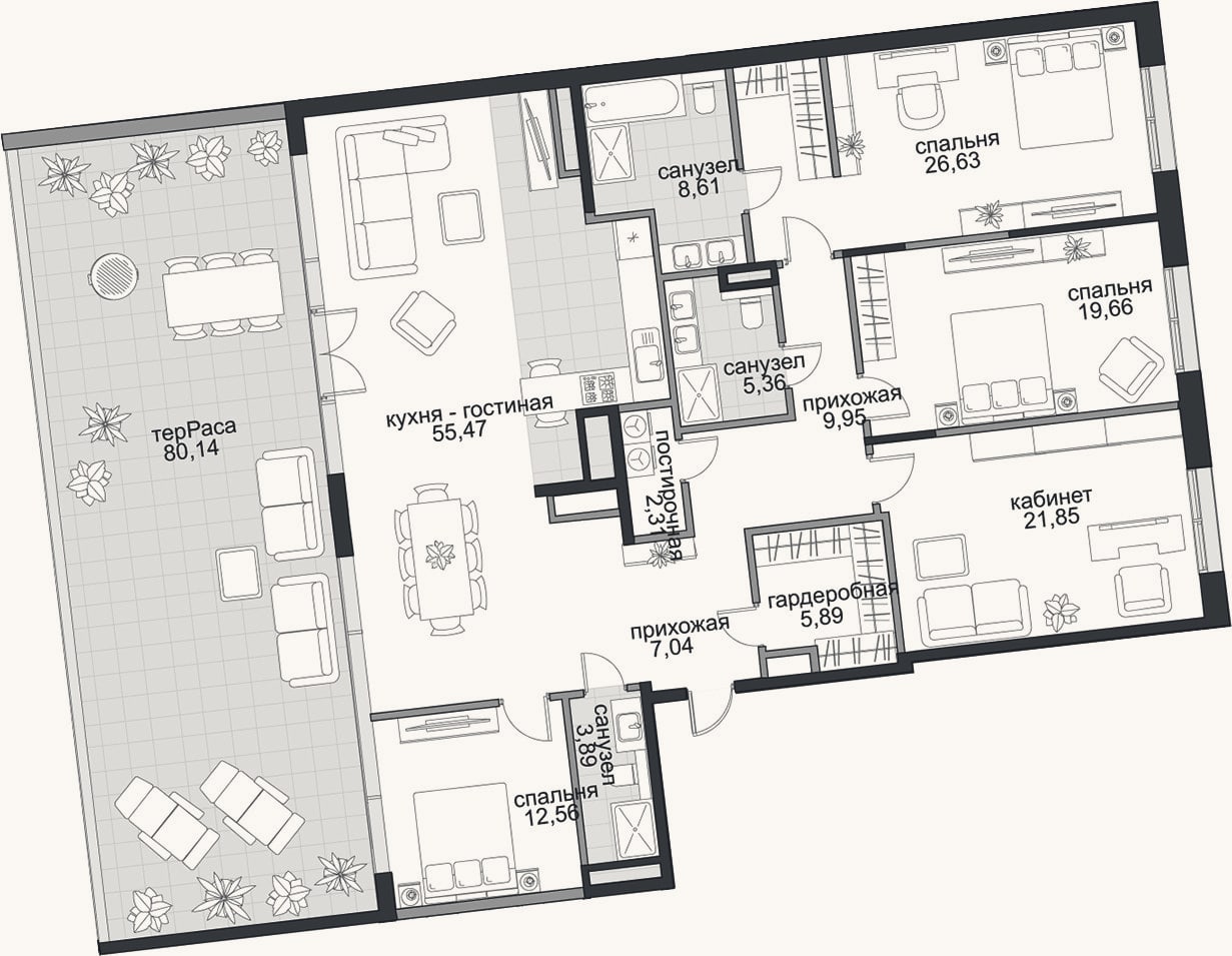 Планировка: 4+ к, 179,2 м²