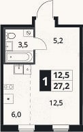 Планировка: Студия, 27,2 м²