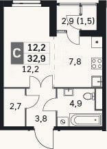 Планировка: Студия, 29,3 м²