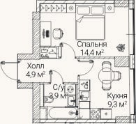 Планировка: 1-к, 32,3 м²