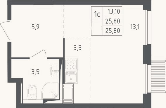 Планировка: Студия, 25,8 м²