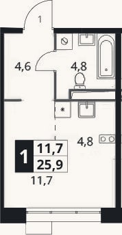 Планировка: Студия, 25,9 м²