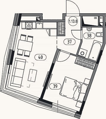 Планировка: 2-к, 45,5 м²