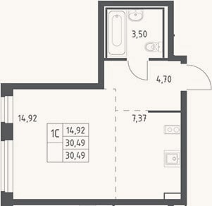 Планировка: Студия, 30,5 м²