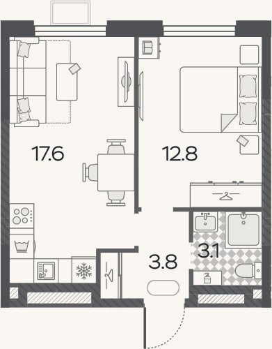 Планировка: 2-к, 37,3 м²
