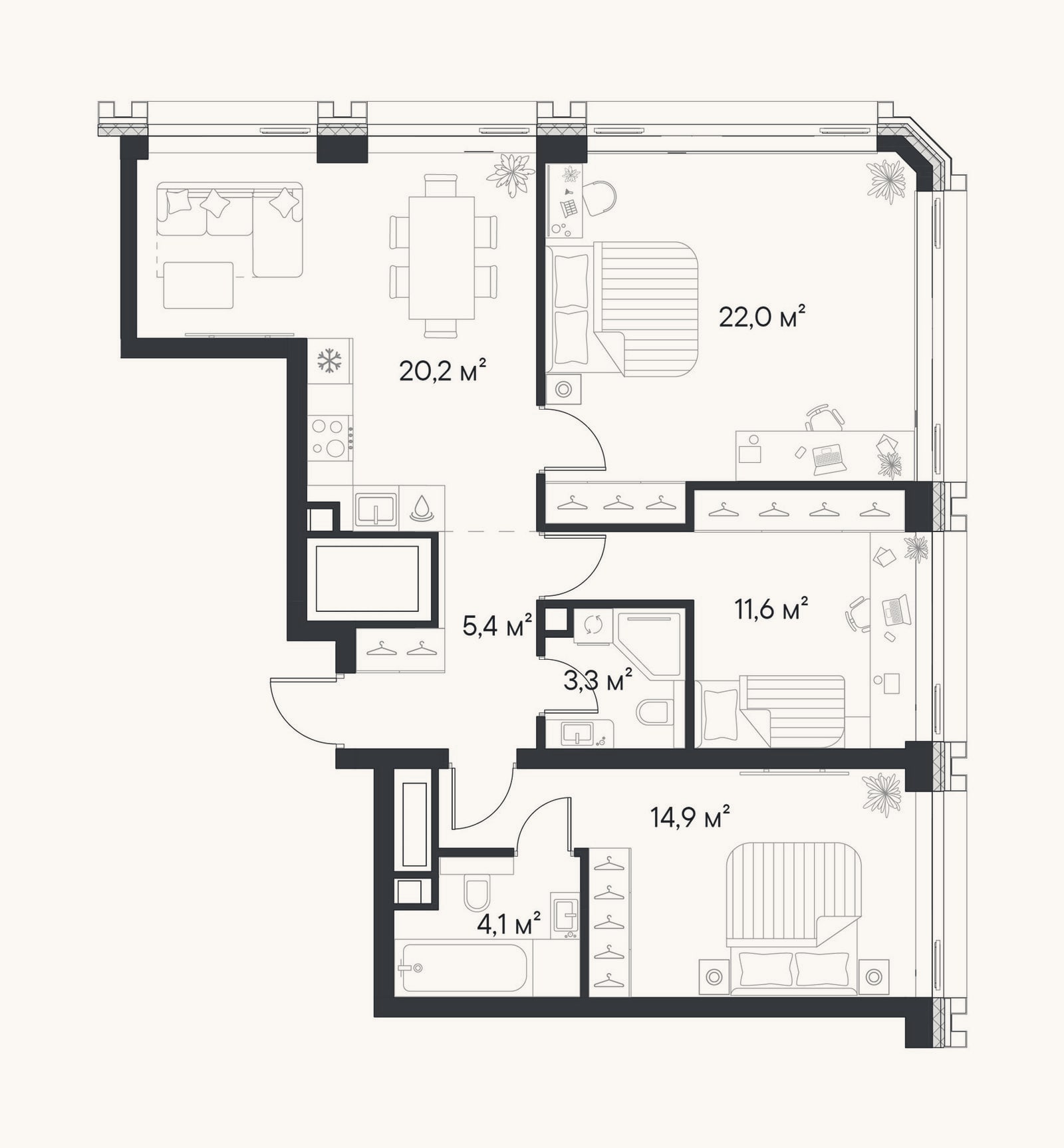 Планировка: 3-к, 81,5 м²