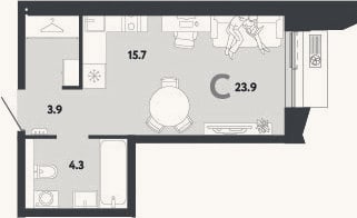 Планировка: Студия, 23,9 м²