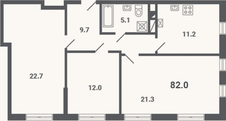 Планировка: 3-к, 82 м²