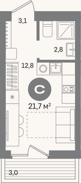 Планировка: Студия, 18,7 м²