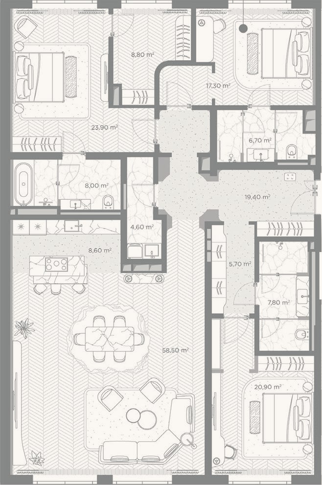 Планировка: 3-к, 190,2 м²
