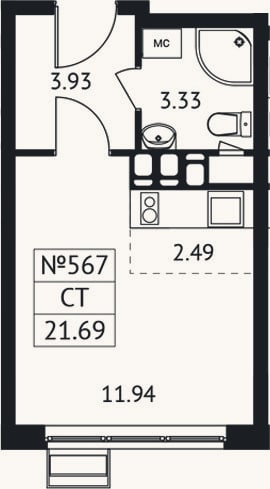 Планировка: Студия, 21,7 м²