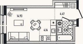 Планировка: Студия, 27,4 м²