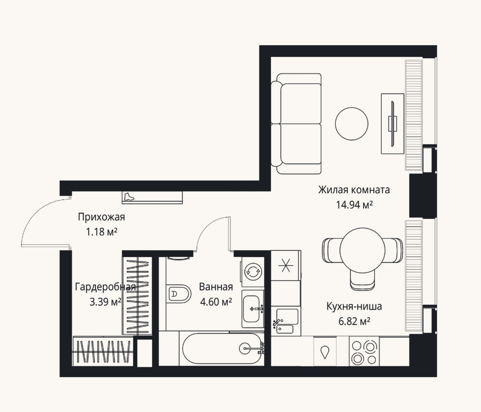 Планировка: Студия, 30,9 м²
