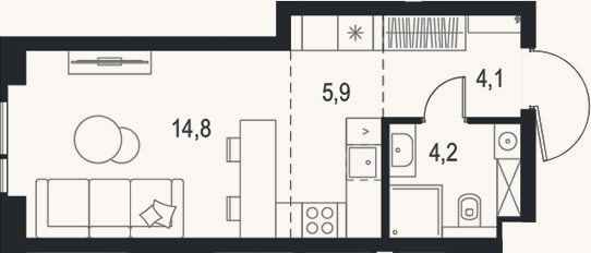 Планировка: Студия, 29 м²