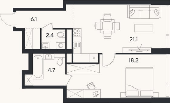 Планировка: 2-к, 52,5 м²