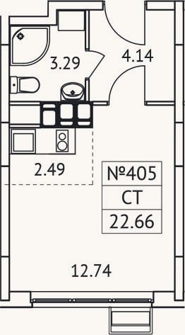 Планировка: Студия, 22,7 м²